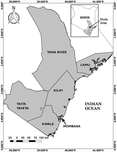 Coastal Region Map showing the six counties